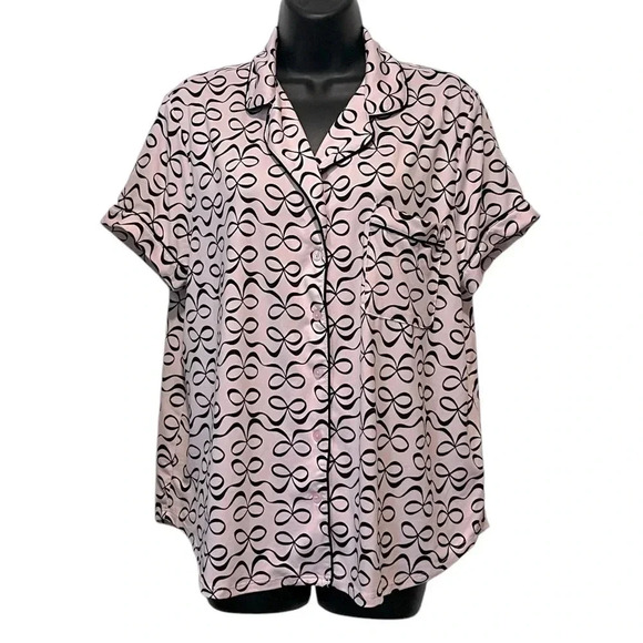 Kate Spade Pink Black Bow Print Short Sleeve & Pants Pajama Set Womens Large - Picture 4 of 13